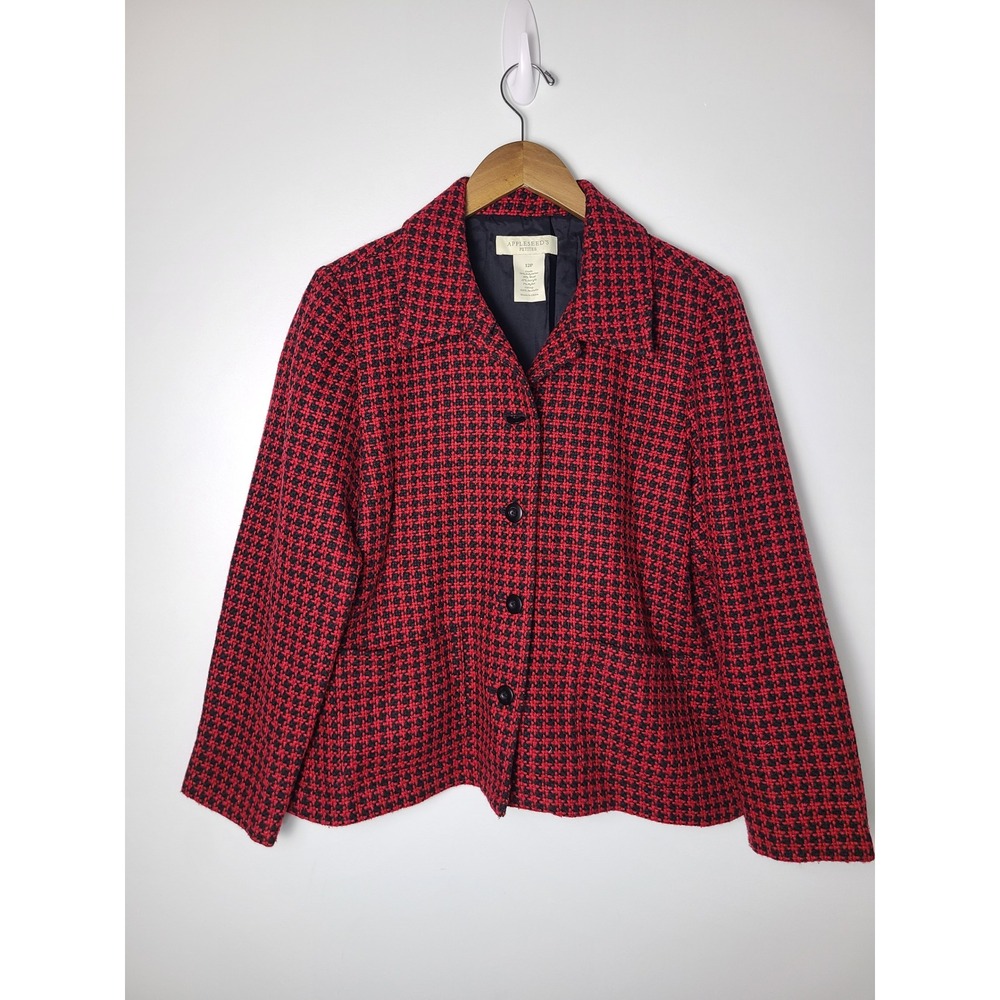 Appleseeds 12P Red Black Houndstooth Wool Blend Blazer‎ Jacket Retro Y2K Office